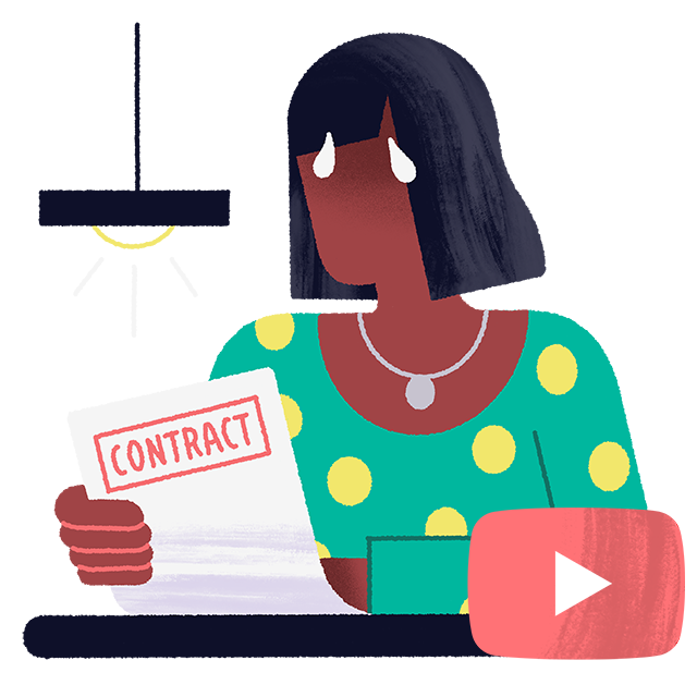Illustratie van een persoon die vragen heeft bij haar contract