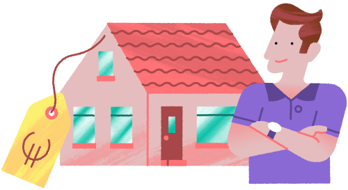 Illustratie van een huis met de eigenaar