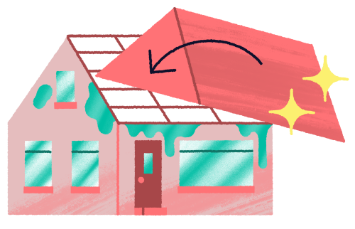 Illustratie van een nieuwe dak na lekkage
